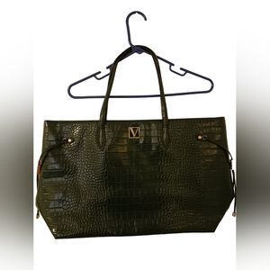 Victoria's Secret Faux Alligator Shoulder Large Green Tote Bag ‎ Zip Closure